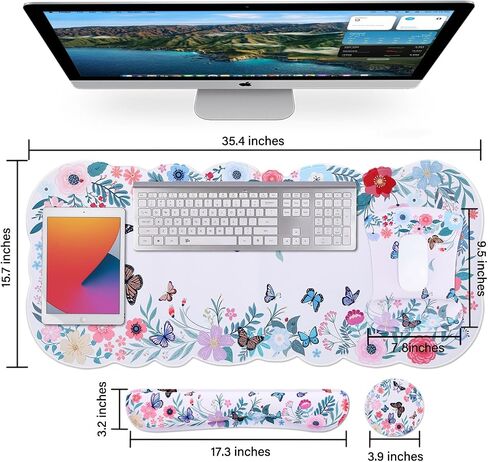 MEGREZ Ergonomic Memory Foam Mousepad with Wrist Support Set, Non Slip Keyboard Mouse Mat Wrist Rest for Computer Games Home & Office, Pain Relief & Easy Typing, Blue in Kuwait