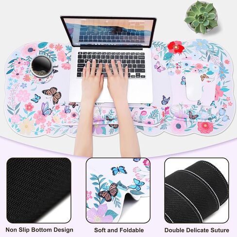 MEGREZ Ergonomic Memory Foam Mousepad with Wrist Support Set, Non Slip Keyboard Mouse Mat Wrist Rest for Computer Games Home & Office, Pain Relief & Easy Typing, Blue in Kuwait