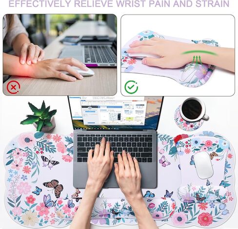 MEGREZ Ergonomic Memory Foam Mousepad with Wrist Support Set, Non Slip Keyboard Mouse Mat Wrist Rest for Computer Games Home & Office, Pain Relief & Easy Typing, Blue in Kuwait