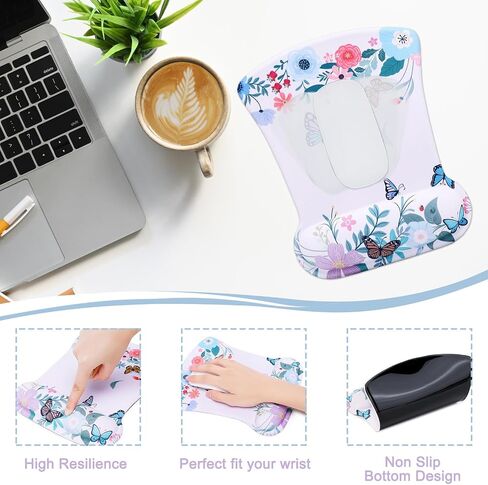 MEGREZ Ergonomic Memory Foam Mousepad with Wrist Support Set, Non Slip Keyboard Mouse Mat Wrist Rest for Computer Games Home & Office, Pain Relief & Easy Typing, Blue in Kuwait