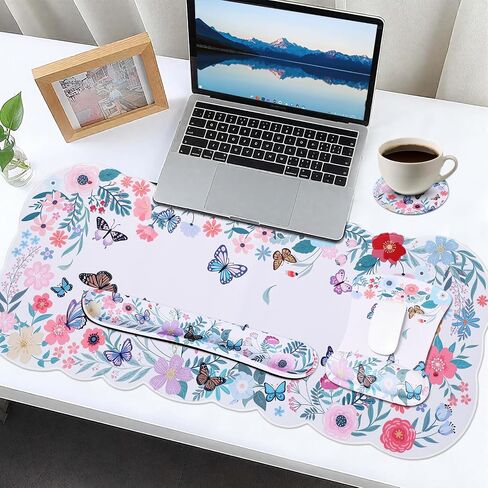 MEGREZ Ergonomic Memory Foam Mousepad with Wrist Support Set, Non Slip Keyboard Mouse Mat Wrist Rest for Computer Games Home & Office, Pain Relief & Easy Typing, Blue in Kuwait