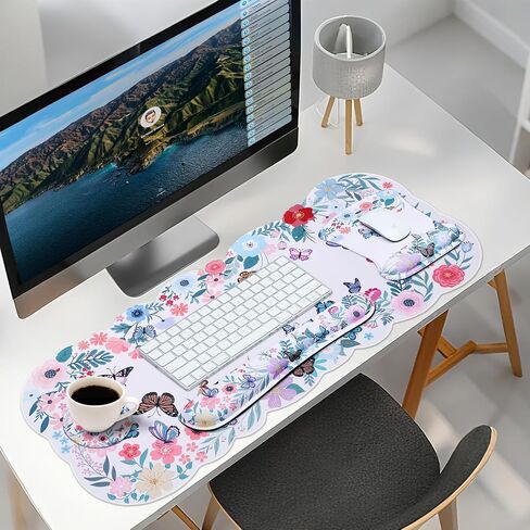 MEGREZ Ergonomic Memory Foam Mousepad with Wrist Support Set, Non Slip Keyboard Mouse Mat Wrist Rest for Computer Games Home & Office, Pain Relief & Easy Typing, Blue in Kuwait