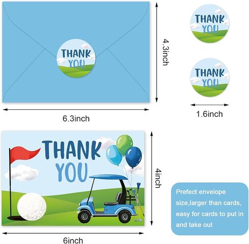 Whaline 24pcs Golf Golf Thank You Cards Golf Corp Cart Card Card Blean Green Green Note Cards مع ملصق مغلف لمستلزمات حفلات عيد الميلاد الرياضية in Kuwait