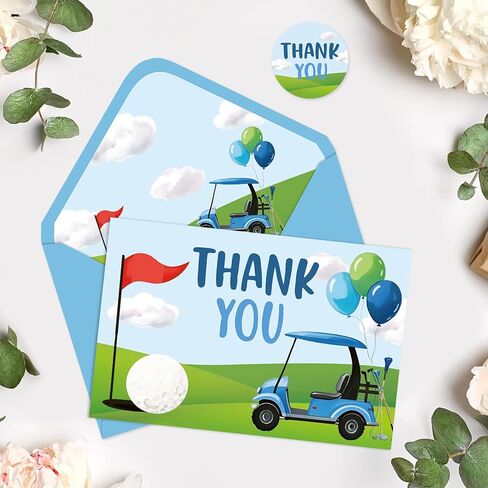 Whaline 24pcs Golf Golf Thank You Cards Golf Corp Cart Card Card Blean Green Green Note Cards مع ملصق مغلف لمستلزمات حفلات عيد الميلاد الرياضية in Kuwait