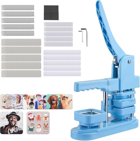 VEVOR Button Maker Machine, 1.97 x 1.97 in Square, Plastic Pin Maker with Tinplate Front Shells, Plastic Back Covers, Magnetic Backings and Transparent Films, Ergonomic Handle, for DIY Badges, Blue in Kuwait