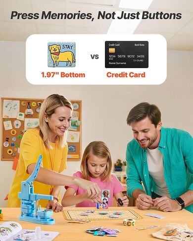 VEVOR Button Maker Machine, 1.97 x 1.97 in Square, Plastic Pin Maker with Tinplate Front Shells, Plastic Back Covers, Magnetic Backings and Transparent Films, Ergonomic Handle, for DIY Badges, Blue in Kuwait