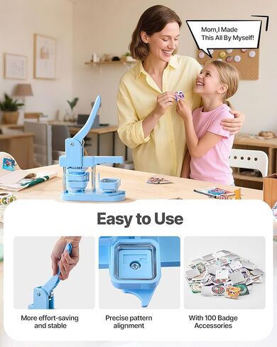 VEVOR Button Maker Machine, 1.97 x 1.97 in Square, Plastic Pin Maker with Tinplate Front Shells, Plastic Back Covers, Magnetic Backings and Transparent Films, Ergonomic Handle, for DIY Badges, Blue in Kuwait
