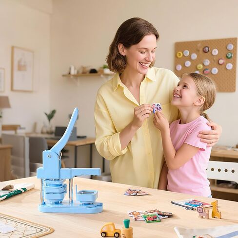 VEVOR Button Maker Machine, 1.97 x 1.97 in Square, Plastic Pin Maker with Tinplate Front Shells, Plastic Back Covers, Magnetic Backings and Transparent Films, Ergonomic Handle, for DIY Badges, Blue in Kuwait