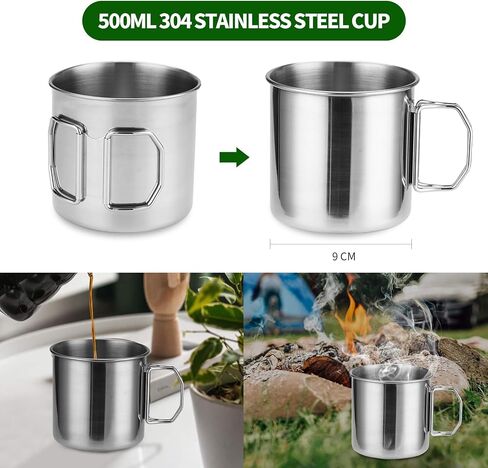 Camping Cutlery Set for 1 People- ISFORU Stainless Steel Tableware Mess Kit Includes Large Plate Cup Bowl Cutlery with Mesh Bag, Dinnerware Utensils Set for Outdoor Camping Hiking and Picnic in Saudi Arabia