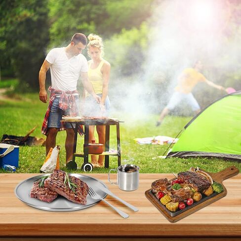 Camping Cutlery Set for 1 People- ISFORU Stainless Steel Tableware Mess Kit Includes Large Plate Cup Bowl Cutlery with Mesh Bag, Dinnerware Utensils Set for Outdoor Camping Hiking and Picnic in Saudi Arabia