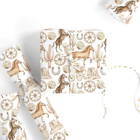 FYSUIMU Western Cowboy Wrapping Paper - Mini Roll - 17 In x 32.8 Ft Watercolor Horse Race Cactus Double-Sided Gift Wrap Paper for DIY Crafts Wild West Rodeo Party Supplies in Saudi Arabia