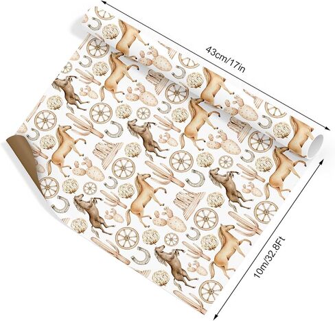 FYSUIMU Western Cowboy Wrapping Paper - Mini Roll - 17 In x 32.8 Ft Watercolor Horse Race Cactus Double-Sided Gift Wrap Paper for DIY Crafts Wild West Rodeo Party Supplies in Saudi Arabia