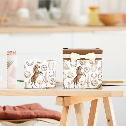 FYSUIMU Western Cowboy Wrapping Paper - Mini Roll - 17 In x 32.8 Ft Watercolor Horse Race Cactus Double-Sided Gift Wrap Paper for DIY Crafts Wild West Rodeo Party Supplies in Saudi Arabia