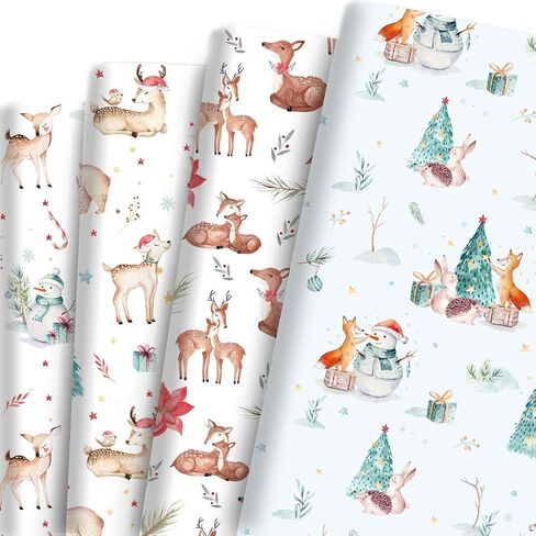 Bolsome 12 Sheets Christmas Wrapping Paper Blue White Reindeer Xmas Tree Snowflake Printed Gift Wrap Paper for Baby Shower Birthday Party Winter Holidays DIY Craft Supplies, 19.7 × 27.5 Inch in Saudi Arabia