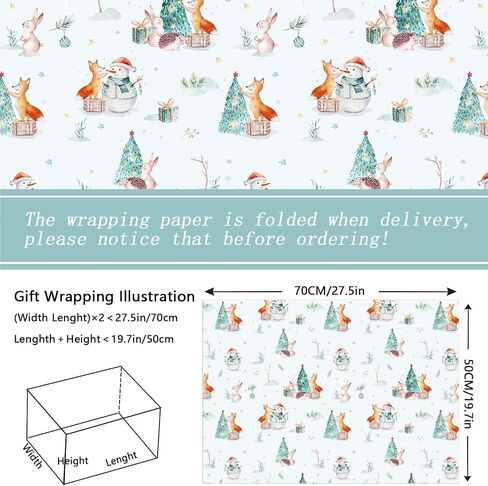 Bolsome 12 Sheets Christmas Wrapping Paper Blue White Reindeer Xmas Tree Snowflake Printed Gift Wrap Paper for Baby Shower Birthday Party Winter Holidays DIY Craft Supplies, 19.7 × 27.5 Inch in Saudi Arabia