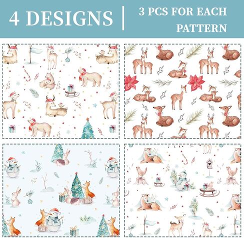 Bolsome 12 Sheets Christmas Wrapping Paper Blue White Reindeer Xmas Tree Snowflake Printed Gift Wrap Paper for Baby Shower Birthday Party Winter Holidays DIY Craft Supplies, 19.7 × 27.5 Inch in Saudi Arabia
