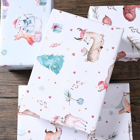 Bolsome 12 Sheets Christmas Wrapping Paper Blue White Reindeer Xmas Tree Snowflake Printed Gift Wrap Paper for Baby Shower Birthday Party Winter Holidays DIY Craft Supplies, 19.7 × 27.5 Inch in Saudi Arabia