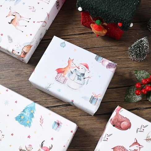 Bolsome 12 Sheets Christmas Wrapping Paper Blue White Reindeer Xmas Tree Snowflake Printed Gift Wrap Paper for Baby Shower Birthday Party Winter Holidays DIY Craft Supplies, 19.7 × 27.5 Inch in Saudi Arabia