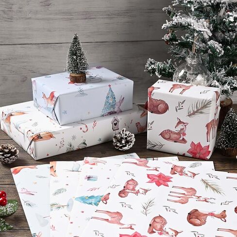 Bolsome 12 Sheets Christmas Wrapping Paper Blue White Reindeer Xmas Tree Snowflake Printed Gift Wrap Paper for Baby Shower Birthday Party Winter Holidays DIY Craft Supplies, 19.7 × 27.5 Inch in Saudi Arabia