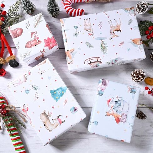 Bolsome 12 Sheets Christmas Wrapping Paper Blue White Reindeer Xmas Tree Snowflake Printed Gift Wrap Paper for Baby Shower Birthday Party Winter Holidays DIY Craft Supplies, 19.7 × 27.5 Inch in Saudi Arabia