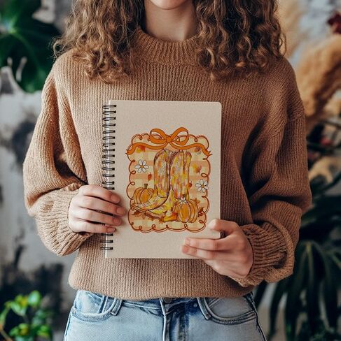 Bitcny Fall Pumpkin Notebook 5.5 × 8.3 بوصة - مجلة الخريف مع القرع الأبيض والبرتقالي ، دفتر ملاحظات دوامة موسمية in Kuwait