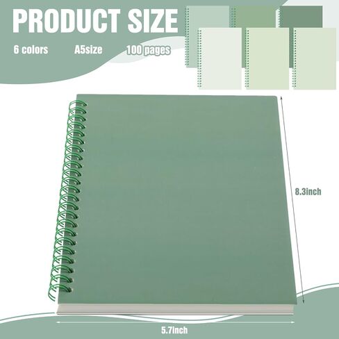 6 PCS Sage Green School Sounds Budboy Procal Noteboor for Work A5 College حكمت المجلات الحلزونية بمجموعة قرطاسية المدارس للعمل in Saudi Arabia