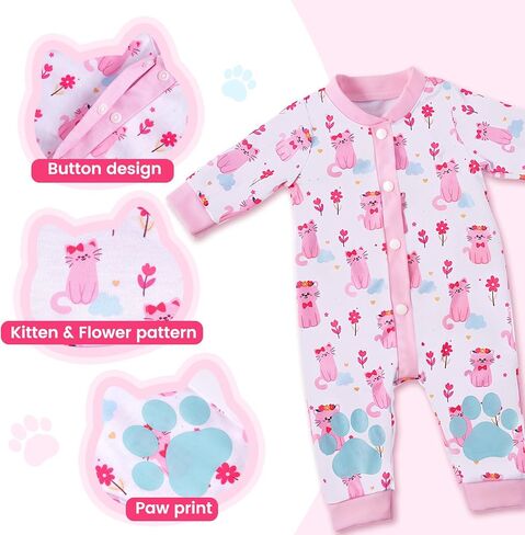 BABESIDE 2 Pcs Reborn Babys Doll Clothes for 17-22 Inch Baby Dolls, Pink Cat Pattern Reborn Baby Dolls Accessories Set with Hat, for Reborn Doll Girls Boys (Dolls not Included) in Saudi Arabia