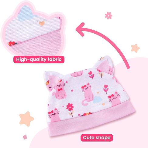 BABESIDE 2 Pcs Reborn Babys Doll Clothes for 17-22 Inch Baby Dolls, Pink Cat Pattern Reborn Baby Dolls Accessories Set with Hat, for Reborn Doll Girls Boys (Dolls not Included) in Saudi Arabia