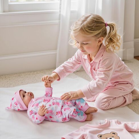 BABESIDE 2 Pcs Reborn Babys Doll Clothes for 17-22 Inch Baby Dolls, Pink Cat Pattern Reborn Baby Dolls Accessories Set with Hat, for Reborn Doll Girls Boys (Dolls not Included) in Saudi Arabia