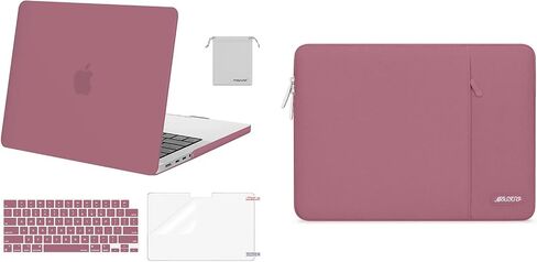 Mosiso متوافق مع MacBook Pro 14 بوصة الحالة 2024-2022 2021 الإصدار M3 A2918 A2992 M2 A2779 M1 A2442 ، قذيفة صلبة بلاستيكية وأكمام رأسية بوليستر مع غطاء جيب ولوحة مفاتيح ، شاي بايت وردي in Saudi Arabia