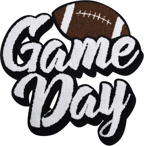 Game Day Iron On Patches,Football Embroidered Patch Large Patches for Jackets Jacket Sweatshirt Hoodie T-Shirt Clothing (White) in Kuwait