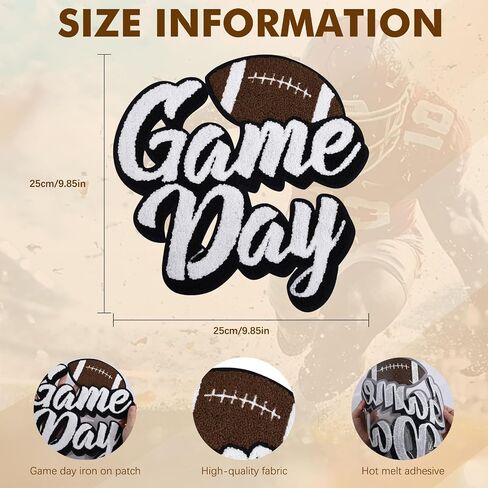 Game Day Iron On Patches,Football Embroidered Patch Large Patches for Jackets Jacket Sweatshirt Hoodie T-Shirt Clothing (White) in Kuwait