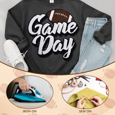 Game Day Iron On Patches,Football Embroidered Patch Large Patches for Jackets Jacket Sweatshirt Hoodie T-Shirt Clothing (White) in Kuwait
