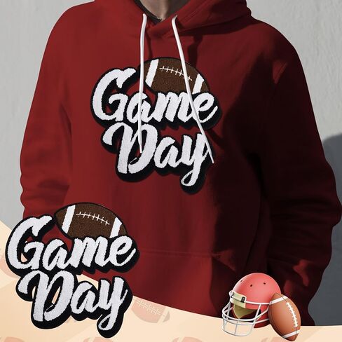Game Day Iron On Patches,Football Embroidered Patch Large Patches for Jackets Jacket Sweatshirt Hoodie T-Shirt Clothing (White) in Kuwait