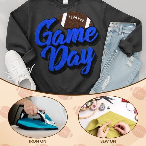 Game Day Iron On Patches,Football Embroidered Patch Large Patches for Jackets Jacket Sweatshirt Hoodie T-Shirt Clothing (White) in Kuwait