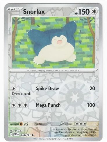 Pokemon - Snorlax 144/191 – Surging Sparks – Reverse Foil – Single Card in Saudi Arabia