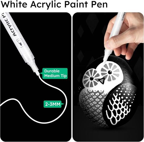 AKARUED Black Acrylic Paint Markers: 8 Pack Black Paint pen, Acrylic Black Paint Marker for Rock Painting, Stone, Wood, Glass, Metallic, Ceramic, Graffiti, Paper, Drawing, Water-Based Paint pens Sets in Kuwait