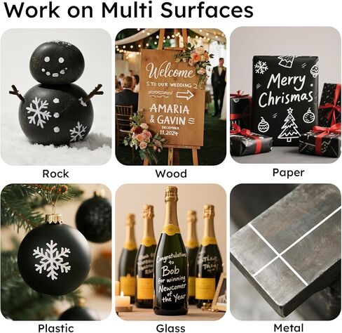 AKARUED Black Acrylic Paint Markers: 8 Pack Black Paint pen, Acrylic Black Paint Marker for Rock Painting, Stone, Wood, Glass, Metallic, Ceramic, Graffiti, Paper, Drawing, Water-Based Paint pens Sets in Kuwait