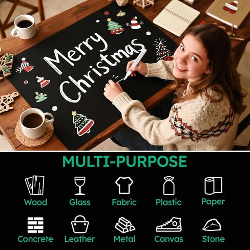 AKARUED Black Acrylic Paint Markers: 8 Pack Black Paint pen, Acrylic Black Paint Marker for Rock Painting, Stone, Wood, Glass, Metallic, Ceramic, Graffiti, Paper, Drawing, Water-Based Paint pens Sets in Kuwait