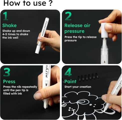 AKARUED Black Acrylic Paint Markers: 8 Pack Black Paint pen, Acrylic Black Paint Marker for Rock Painting, Stone, Wood, Glass, Metallic, Ceramic, Graffiti, Paper, Drawing, Water-Based Paint pens Sets in Kuwait