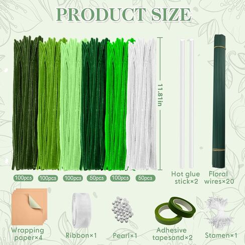 AZEAM 500 Pcs Pipe Cleaners Craft, Green Pipe Cleaners Bulk with 6 Color Chenille Stems for Flower Kit Pastel Fluffy Fuzzy Sticks for Craft DIY Art Party Decorations in Kuwait
