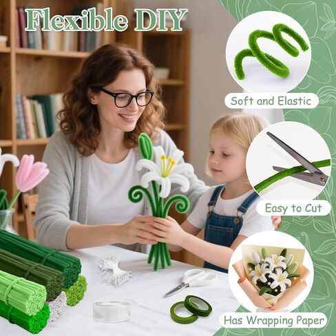 AZEAM 500 Pcs Pipe Cleaners Craft, Green Pipe Cleaners Bulk with 6 Color Chenille Stems for Flower Kit Pastel Fluffy Fuzzy Sticks for Craft DIY Art Party Decorations in Kuwait