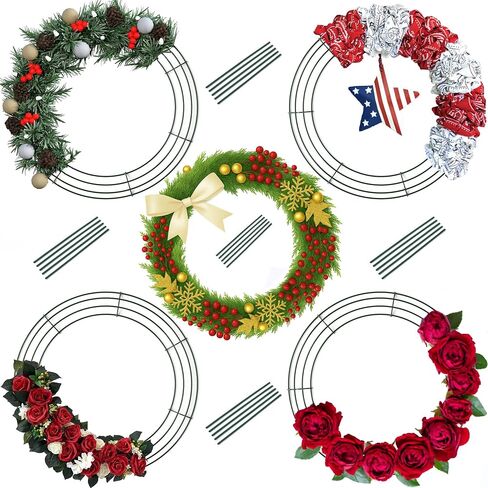 Pack of 5 Wire Wreath Frame (14 Inch) with 25 Twist Ties – Round Metal Wreath Form for Crafts & Floral Decorations on Weddings Christmas Home Party Celebrations, Dark Green in Kuwait