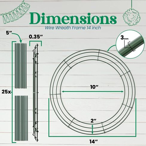 Pack of 5 Wire Wreath Frame (14 Inch) with 25 Twist Ties – Round Metal Wreath Form for Crafts & Floral Decorations on Weddings Christmas Home Party Celebrations, Dark Green in Kuwait