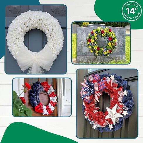 Pack of 5 Wire Wreath Frame (14 Inch) with 25 Twist Ties – Round Metal Wreath Form for Crafts & Floral Decorations on Weddings Christmas Home Party Celebrations, Dark Green in Kuwait