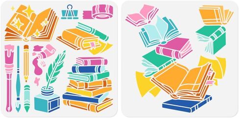 2pcs كتاب الاستنسل والقرطاسية الحائط للطلاء ، 11.8 "x11.8" مفتوح الكتب القابلة لإعادة الاستخدام لحرق الخشب ، قالب قلم القلم قالب الفنون الحرف على خشب القماش مجلة in Kuwait