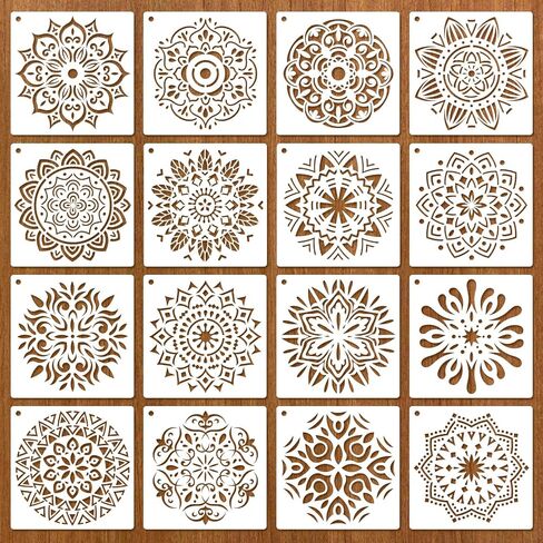 Konsait 16 PCS Mandala Stencils للطلاء على الخشب ، والسترات القابلة لإعادة الاستخدام لحرف ماندالا الروك القوالب رانجولي الاستنسل المشاريع الفنية 4.7x 4.7 بوصة in Saudi Arabia