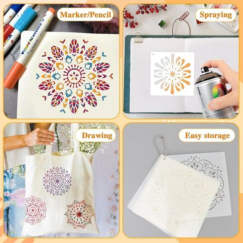 Konsait 16 PCS Mandala Stencils للطلاء على الخشب ، والسترات القابلة لإعادة الاستخدام لحرف ماندالا الروك القوالب رانجولي الاستنسل المشاريع الفنية 4.7x 4.7 بوصة in Saudi Arabia