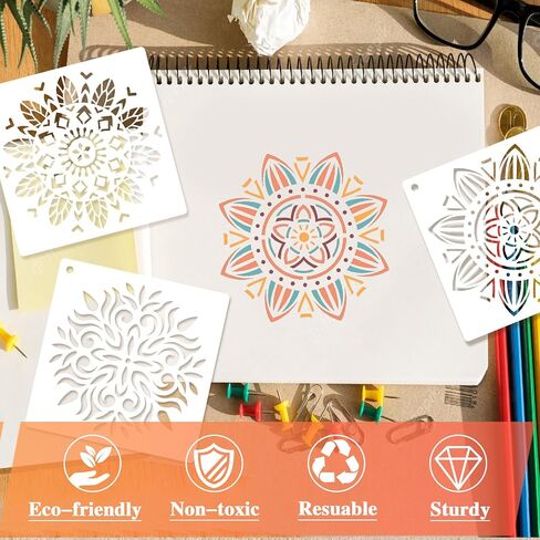 Konsait 16 PCS Mandala Stencils للطلاء على الخشب ، والسترات القابلة لإعادة الاستخدام لحرف ماندالا الروك القوالب رانجولي الاستنسل المشاريع الفنية 4.7x 4.7 بوصة in Saudi Arabia