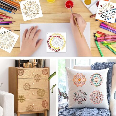 Konsait 16 PCS Mandala Stencils للطلاء على الخشب ، والسترات القابلة لإعادة الاستخدام لحرف ماندالا الروك القوالب رانجولي الاستنسل المشاريع الفنية 4.7x 4.7 بوصة in Saudi Arabia